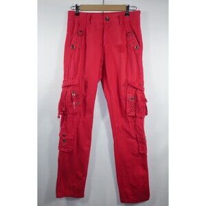 Junye Hot Pink Cargo Pants Size 29 Punk Emo Unisex Y2K Pockets Buttons Snaps